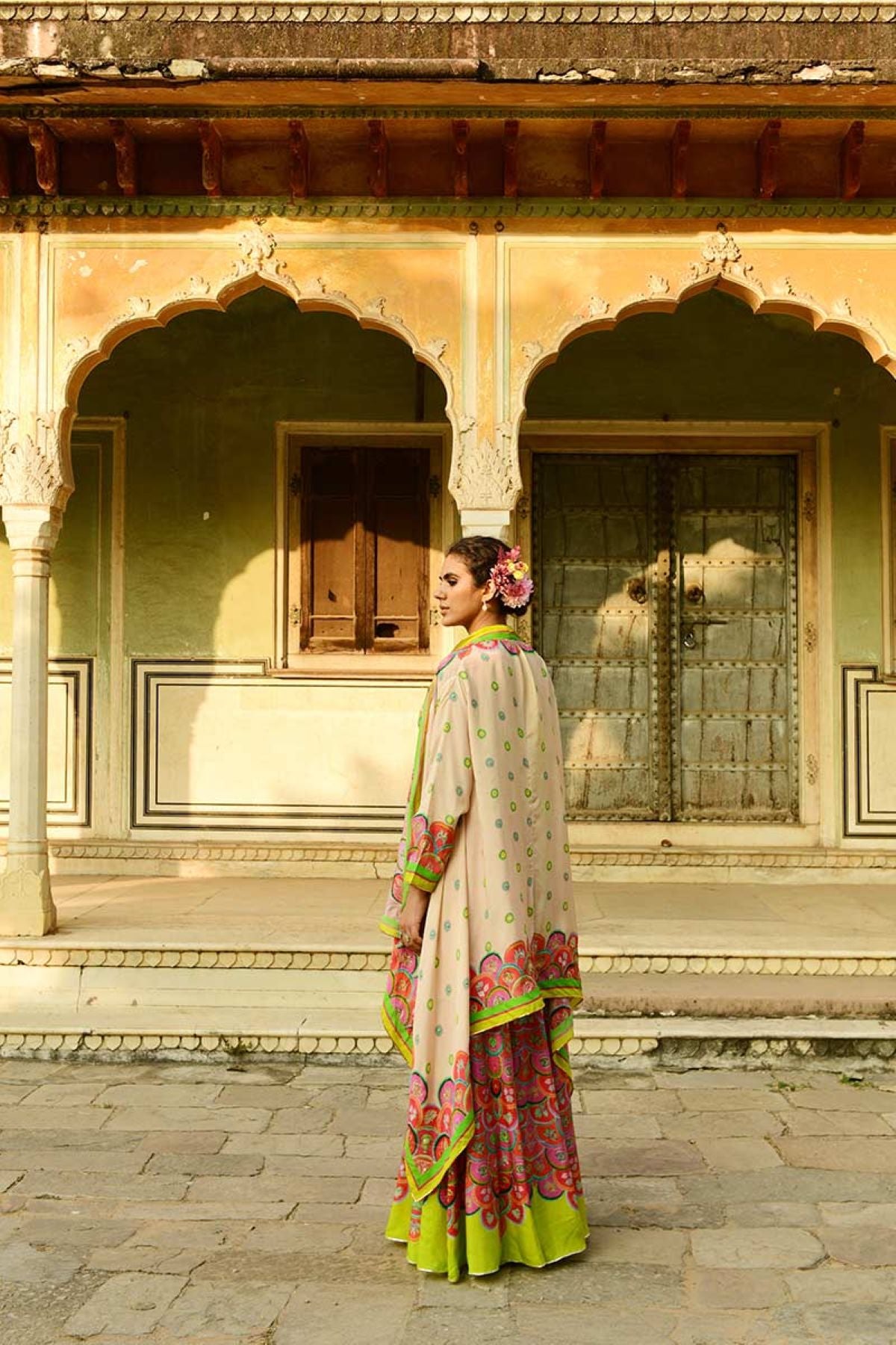 Lata Cape And Crop Top With Pansy Sharara