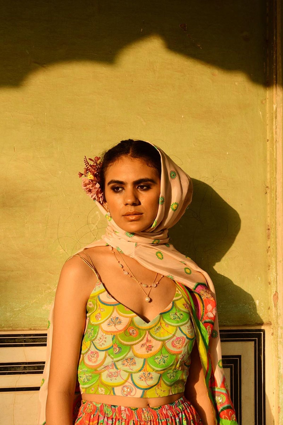 Lata Cape And Crop Top With Pansy Sharara