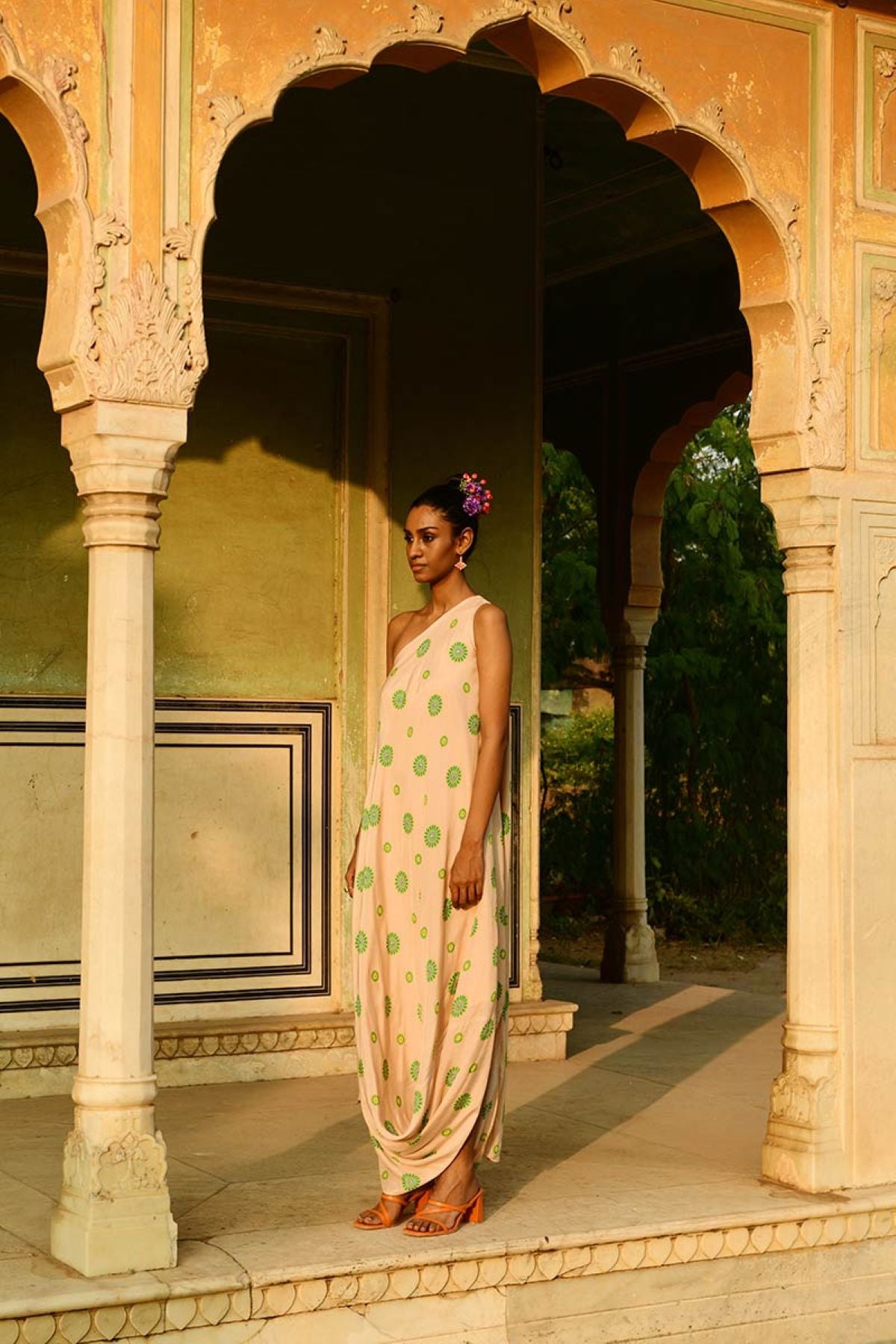 Surajmukhi Asymmetrical Ivory Printed One Shoulder Dress