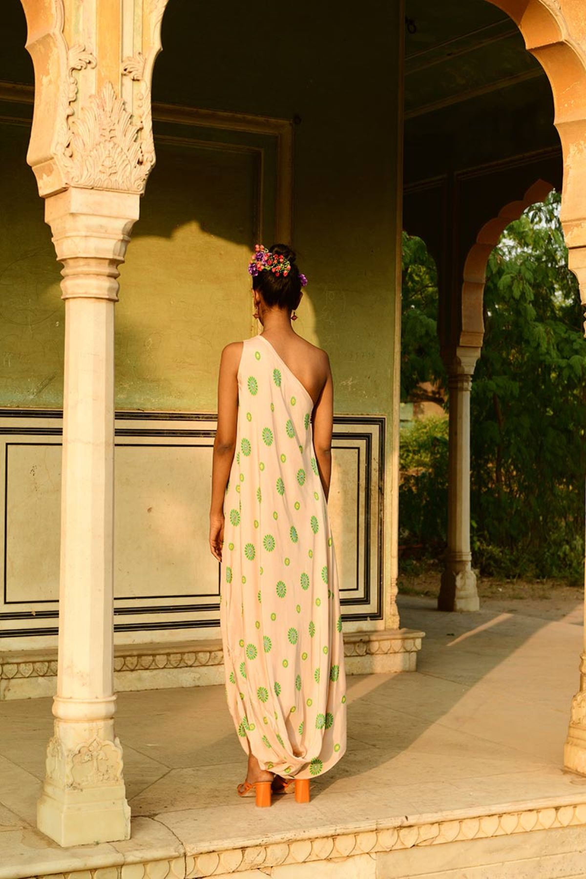 Surajmukhi Asymmetrical Ivory Printed One Shoulder Dress
