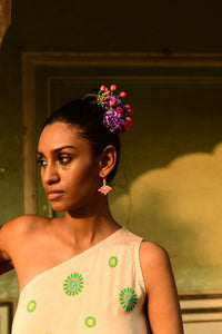 Surajmukhi Asymmetrical Ivory Printed One Shoulder Dress