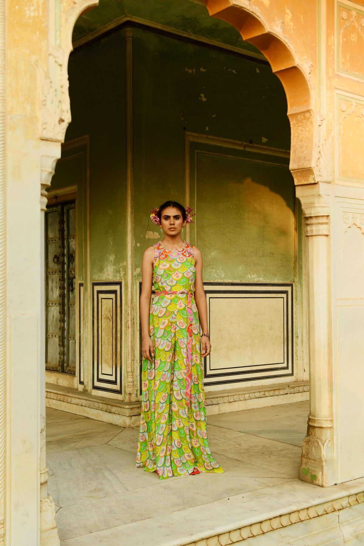 Luxury Printed Silk Jumpsuit With Belt