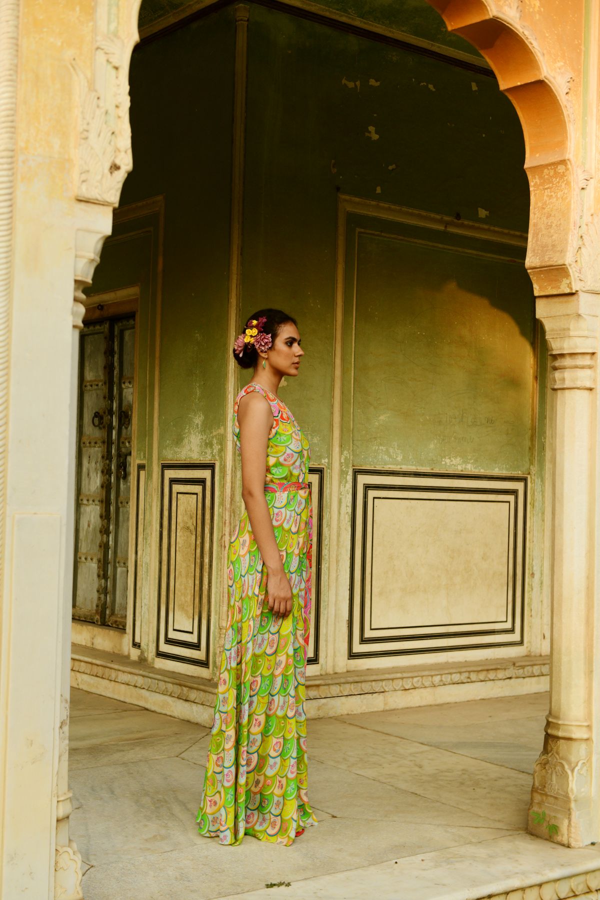Luxury Printed Silk Jumpsuit With Belt