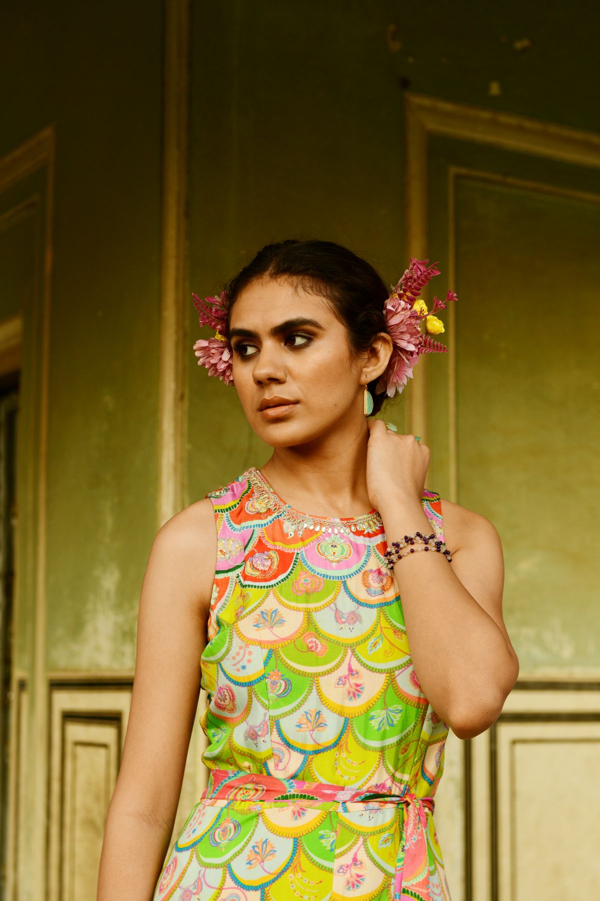 Luxury Printed Silk Jumpsuit With Belt