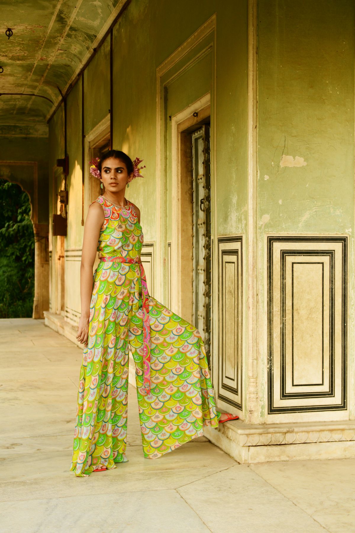 Luxury Printed Silk Jumpsuit With Belt