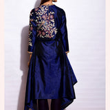 Navy Embroidered Asymmetrical Kurta With Straight Pants