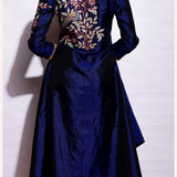 Navy Embroidered Asymmetrical Kurta With Straight Pants