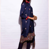 Morbagh Navy Asymetrical Embroidered Fringe Tunic With Straight Pants
