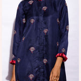 Morbagh Navy Asymetrical Embroidered Fringe Tunic With Straight Pants