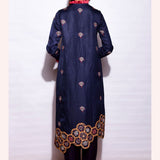 Morbagh Navy Asymetrical Embroidered Fringe Tunic With Straight Pants
