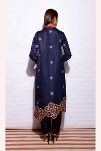 Morbagh Navy Asymetrical Embroidered Fringe Tunic With Straight Pants