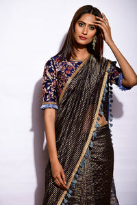 Sunheri Saree With Embroidered Blouse