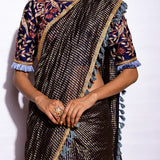 Sunheri Saree With Embroidered Blouse