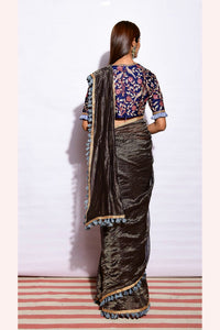 Sunheri Saree With Embroidered Blouse