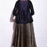 Navy Embroidered Jacket With Asymmetrical Sunheri Chanderi Dress