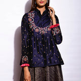 Navy Embroidered Jacket With Asymmetrical Sunheri Chanderi Dress