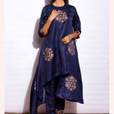 Morbagh Embroidered Asymmetrical Navy Tunic With Pants