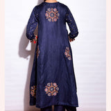 Morbagh Embroidered Asymmetrical Navy Tunic With Pants
