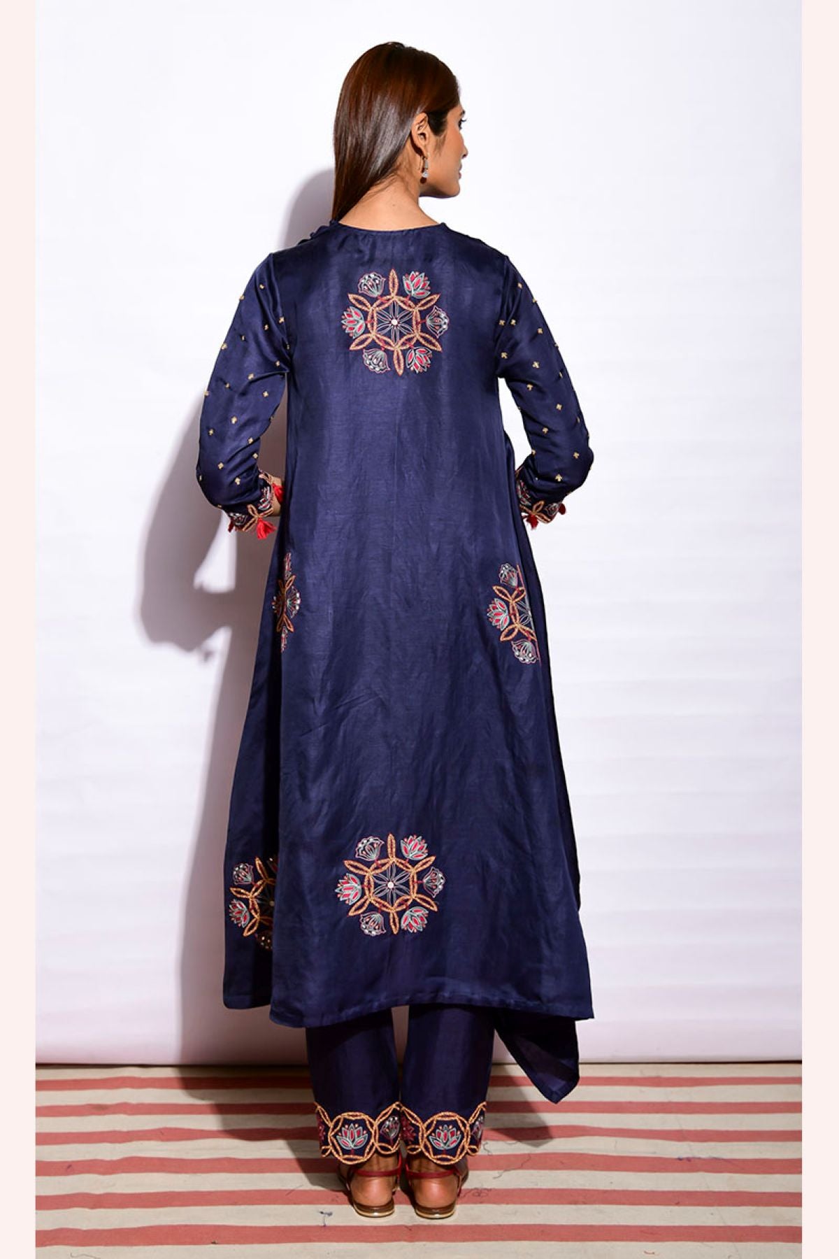 Morbagh Embroidered Asymmetrical Navy Tunic With Pants