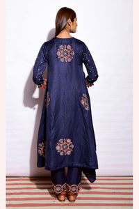 Morbagh Embroidered Asymmetrical Navy Tunic With Pants