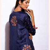 Morbagh Embroidered Asymmetrical Navy Tunic With Pants