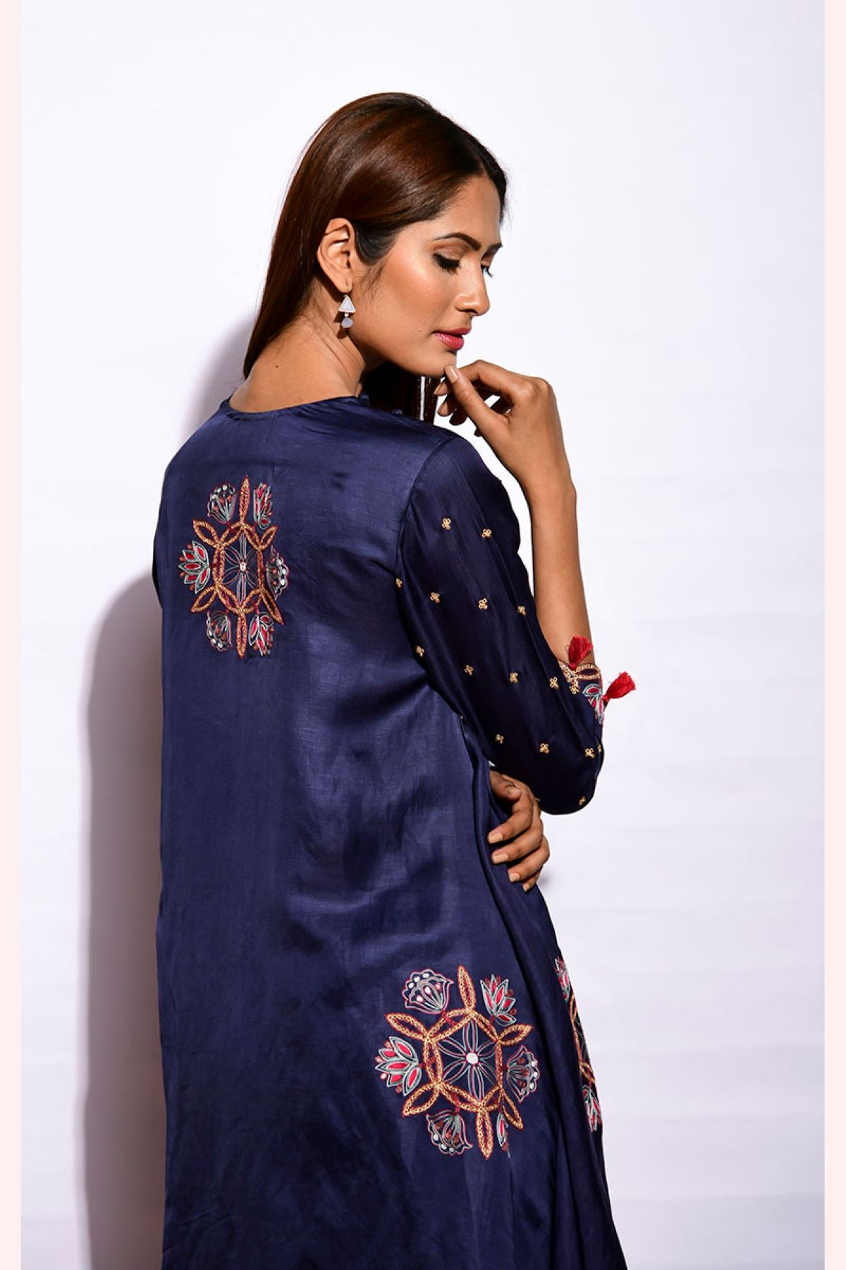 Morbagh Embroidered Asymmetrical Navy Tunic With Pants