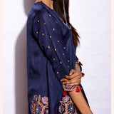 Morbagh Embroidered Asymmetrical Navy Tunic With Pants