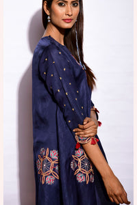 Morbagh Embroidered Asymmetrical Navy Tunic With Pants