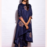 Morbagh Embroidered Asymmetrical Navy Tunic With Pants