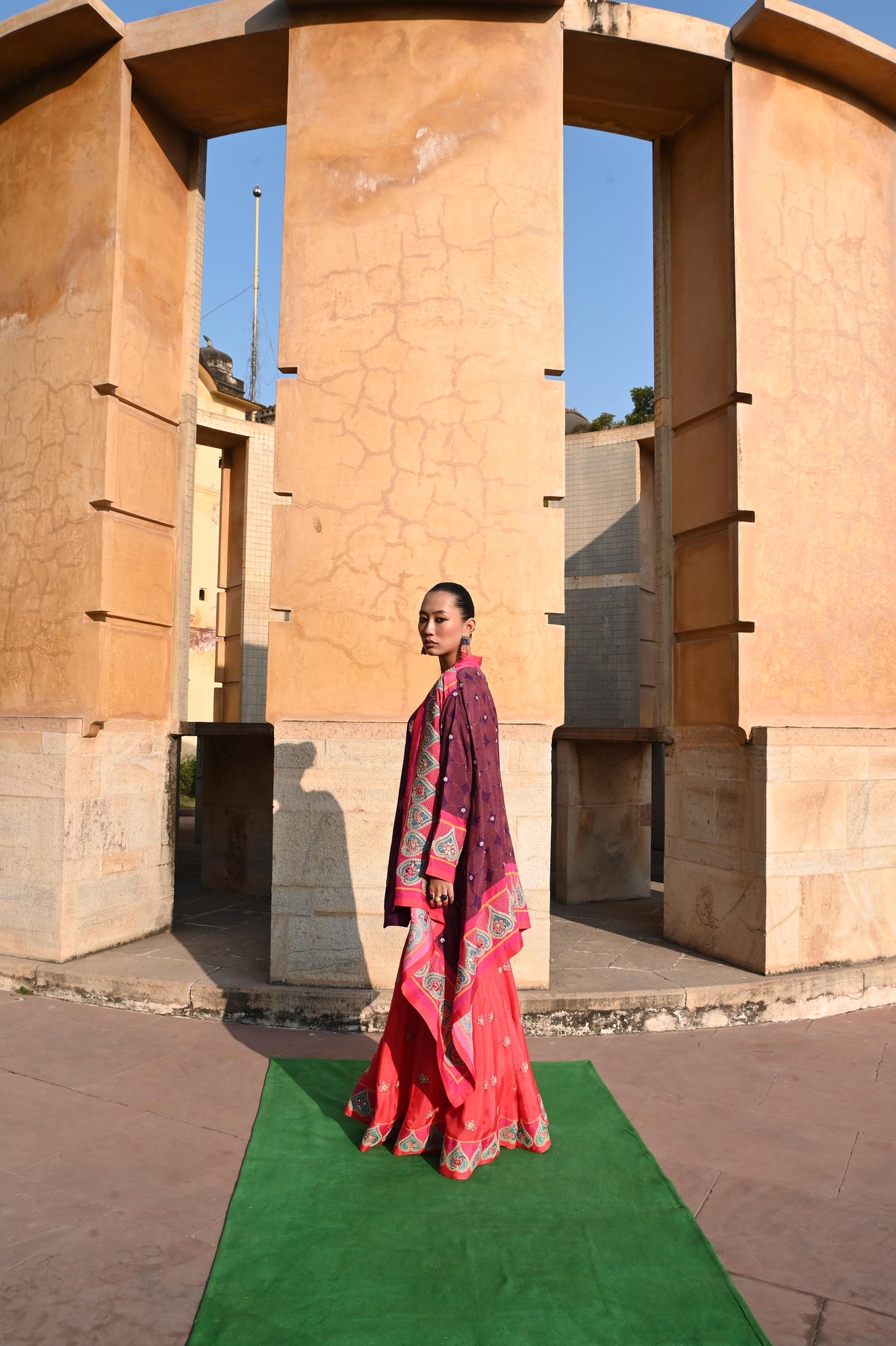 Purple & Red Printed Embroidered Chintz Sharara Set