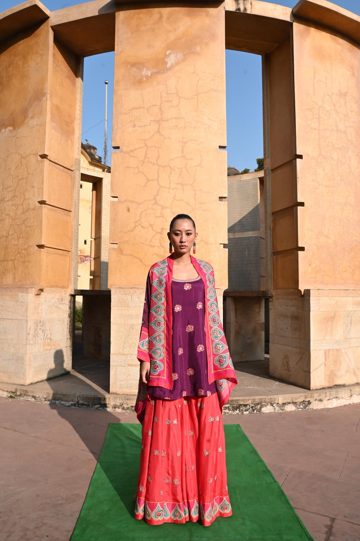 Purple & Red Printed Embroidered Chintz Sharara Set