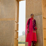 Purple & Red Printed Embroidered Chintz Kurta Set