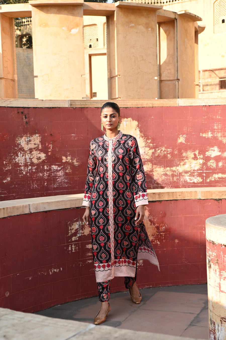 Charcoal Printed Embroidered Chintz Gauri Kurta set