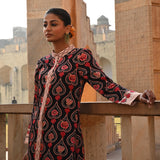 Charcoal Printed Embroidered Chintz Gauri Kurta set