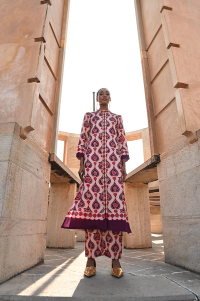 Ivory Plum Printed Embroidered Chintz Gauri Kurta set