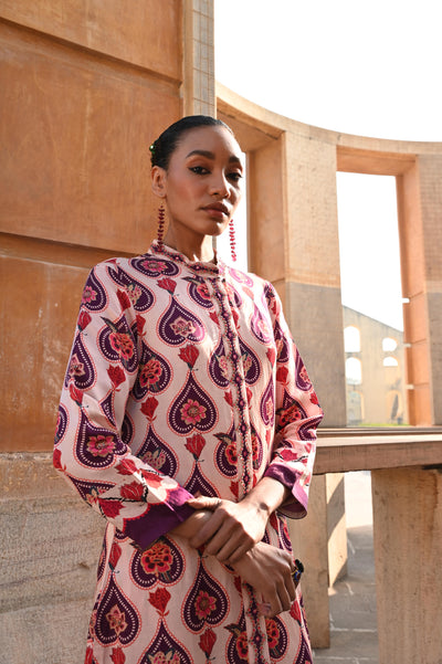 Ivory Plum Printed Embroidered Chintz Gauri Kurta set