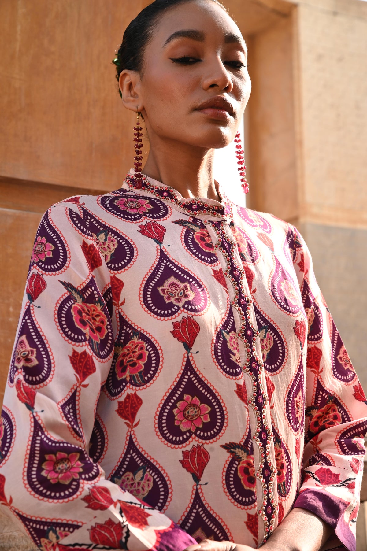 IVORY PLUM CHINTZ GAURI KURTA SET