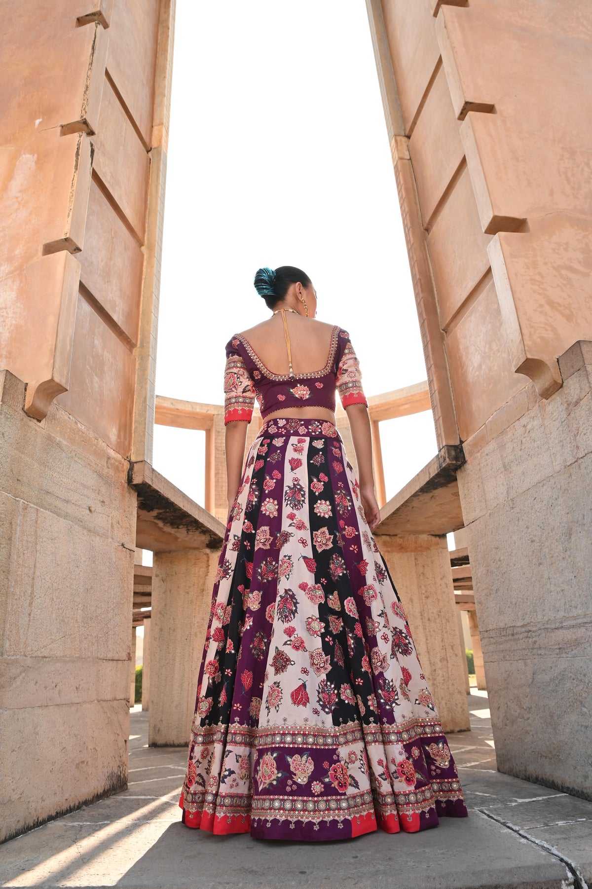 CHINTZ IVORY PURPLE LEHENGA