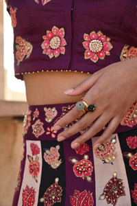 CHINTZ IVORY PURPLE LEHENGA