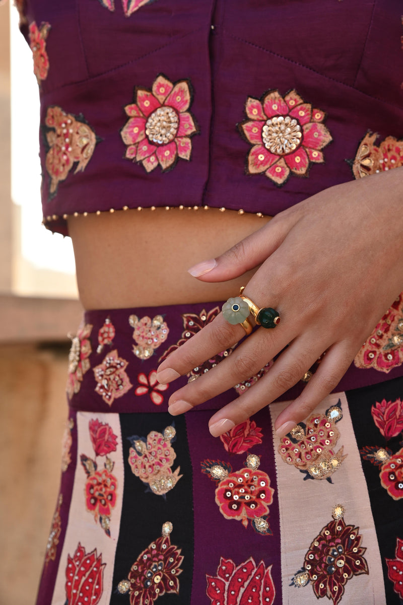 CHINTZ IVORY PURPLE LEHENGA