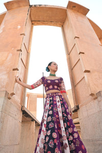 CHINTZ IVORY PURPLE LEHENGA