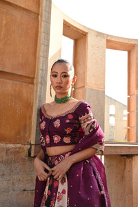 CHINTZ IVORY PURPLE LEHENGA