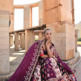 Printed Embroidered Color Blocked Chintz Plum Lehenga Set