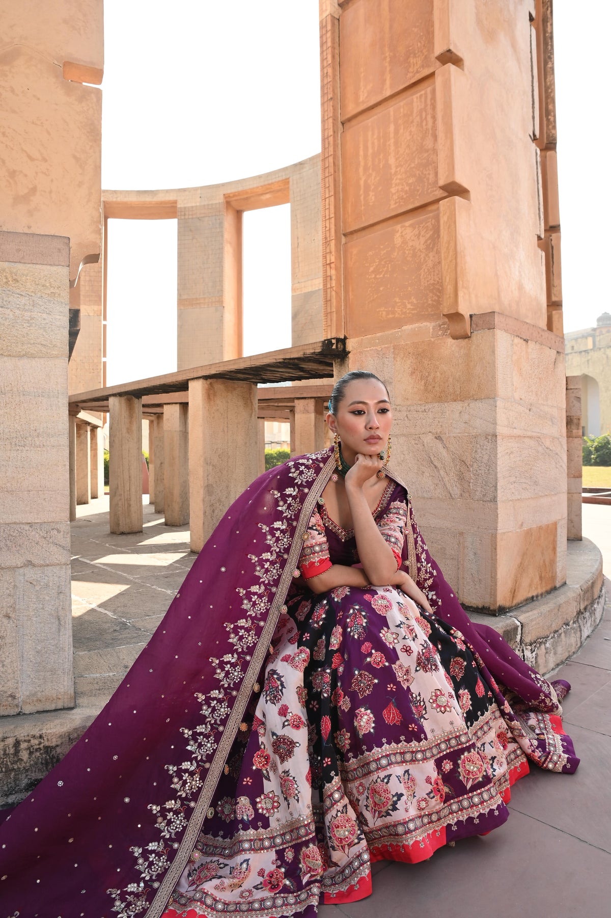 CHINTZ IVORY PURPLE LEHENGA