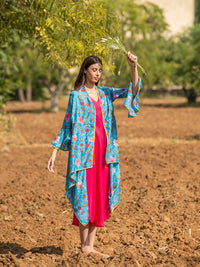 Printed Turquoise Zaal Overlay Cape