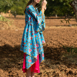 Printed Turquoise Zaal Overlay Cape