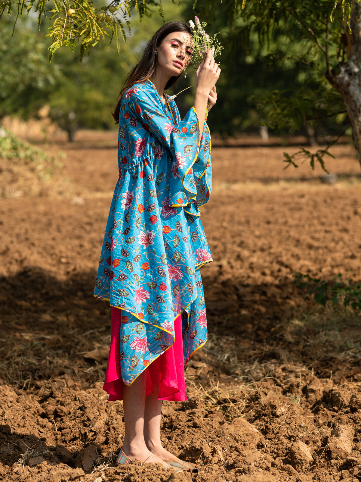 Printed Turquoise Zaal Overlay Cape
