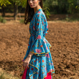Printed Turquoise Zaal Overlay Cape