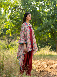 Printed Diagonal Beige Overlay Cape