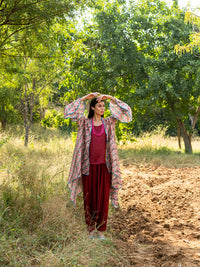 Printed Diagonal Beige Overlay Cape